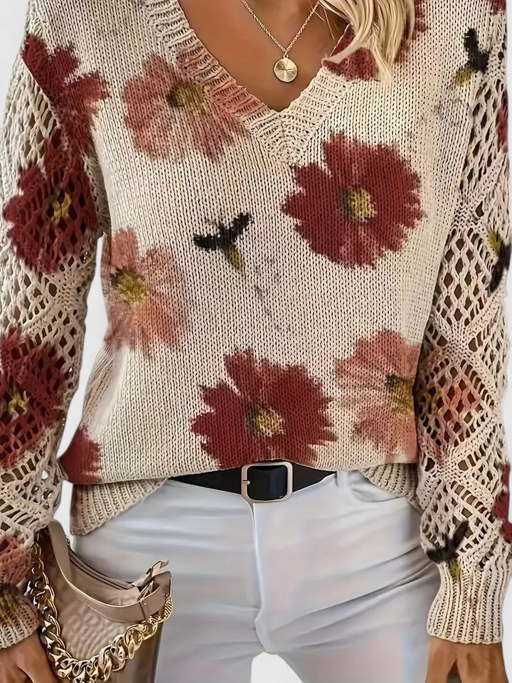 Aurélie | Elegancki sweter z kwiatowym wzorem