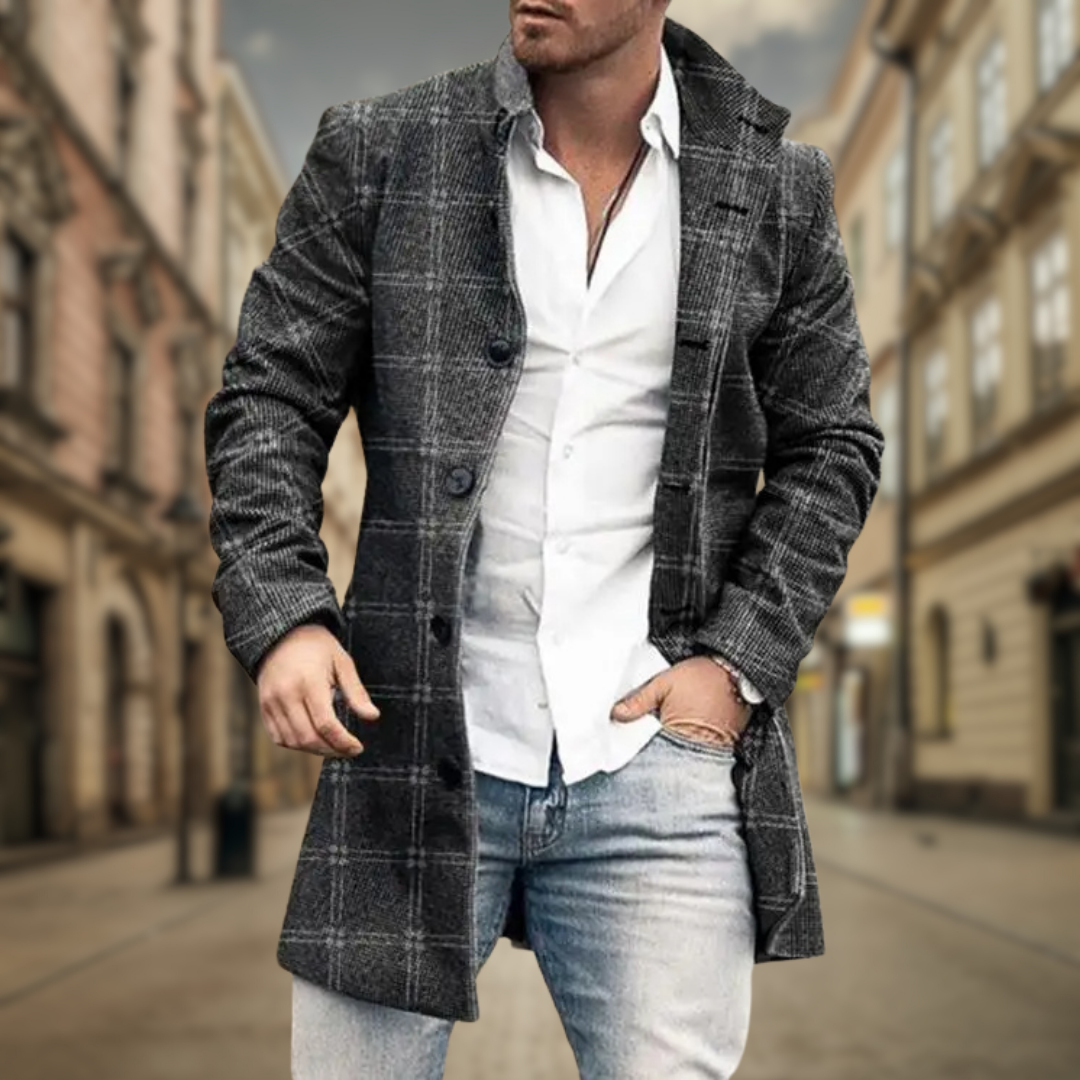 Mack | Stylowy Płaszcz Wełniany w Wzór Skośny