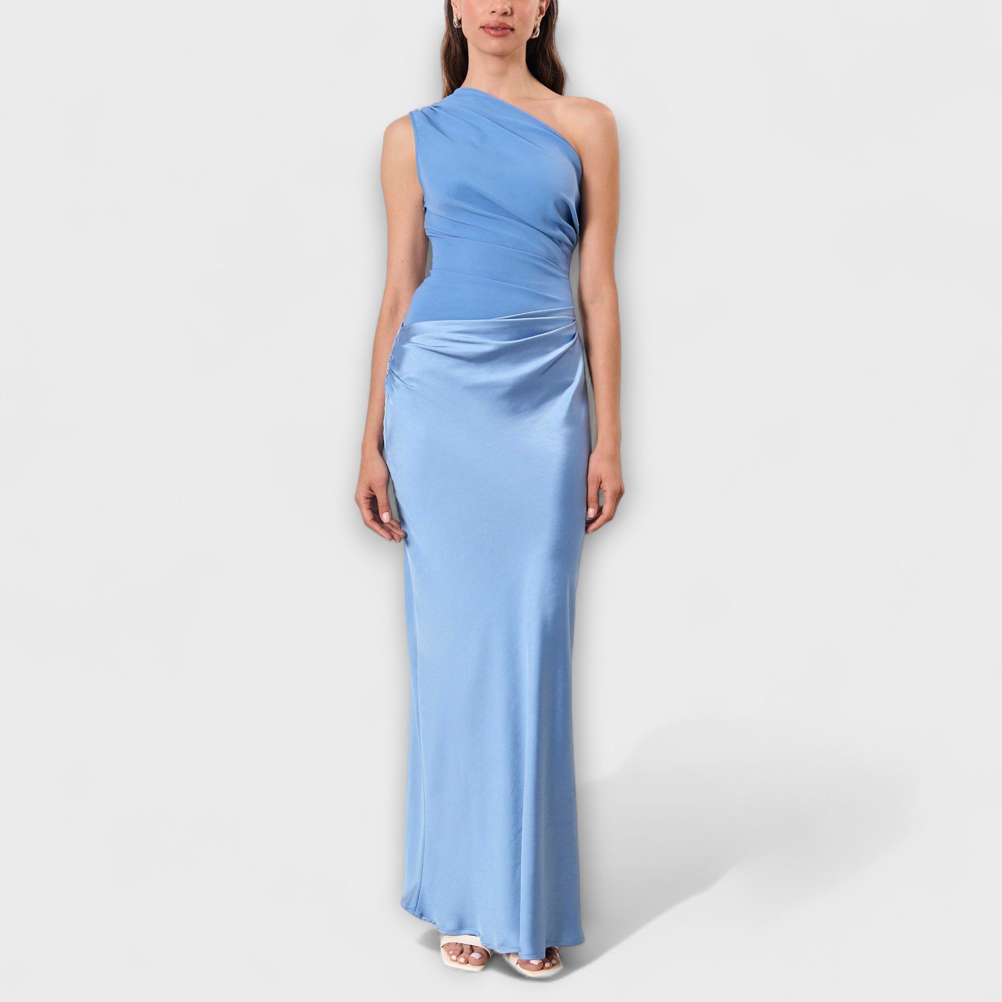 Emilia | Elegancka Maxi Sukienka na Jedno Ramię z Faldami