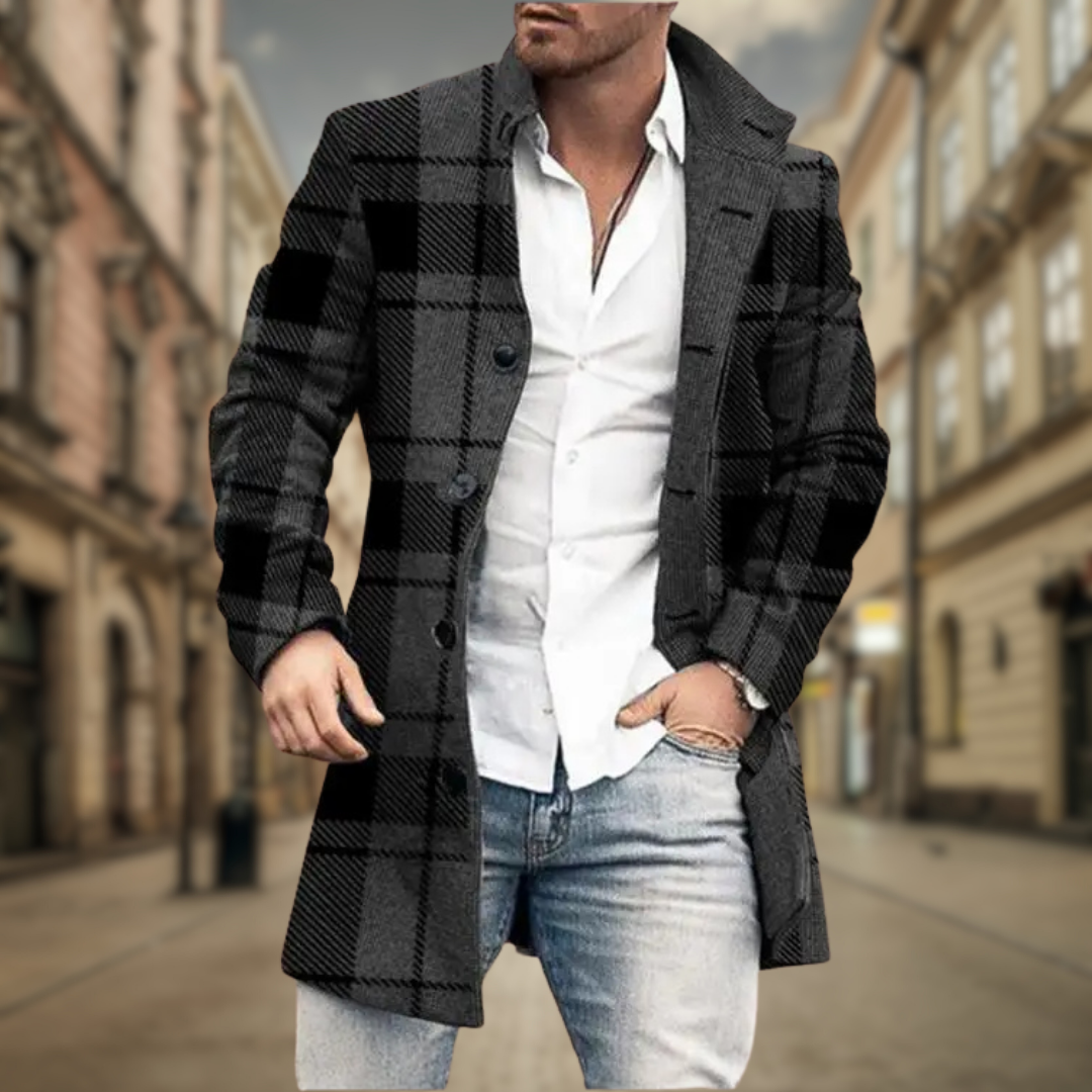 Mack | Stylowy Płaszcz Wełniany w Wzór Skośny