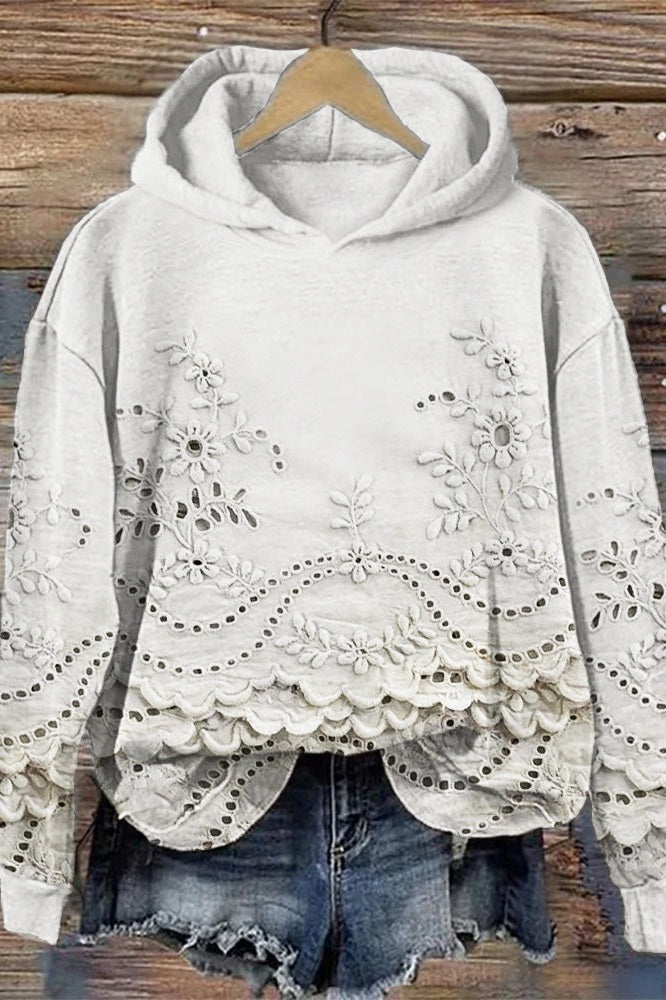Sweter z kapturem z koronką Prato