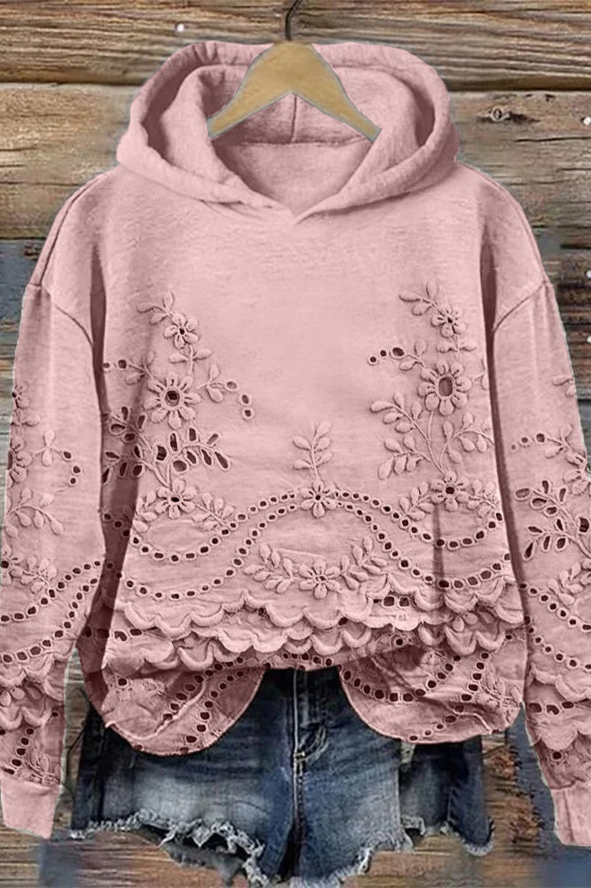 Sweter z kapturem z koronką Prato