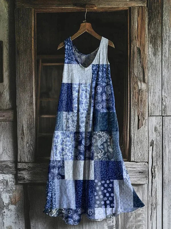 Garance – Niebieska Sukienka Patchwork