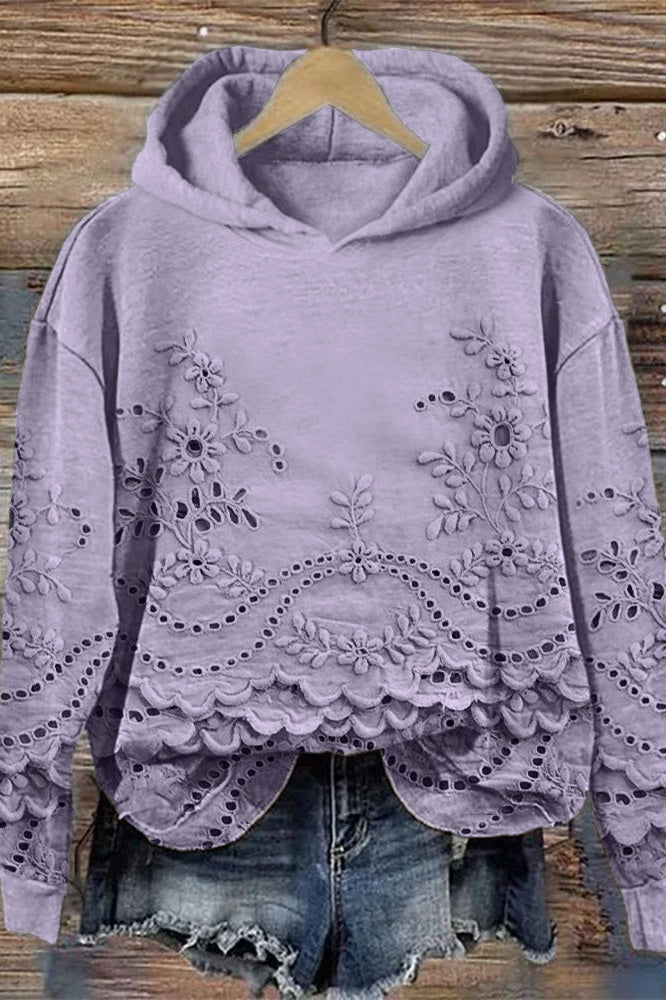 Sweter z kapturem z koronką Prato