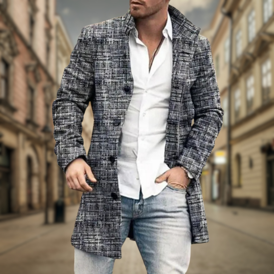 Mack | Stylowy Płaszcz Wełniany w Wzór Skośny
