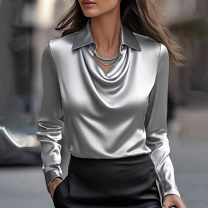 Gosia™ | Elegancka Bluzka Satynowa z Dekoltem w Serek