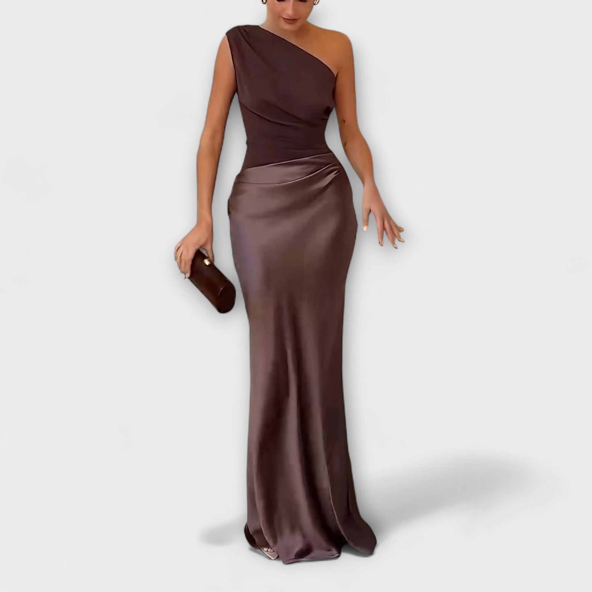 Emilia | Elegancka Maxi Sukienka na Jedno Ramię z Faldami