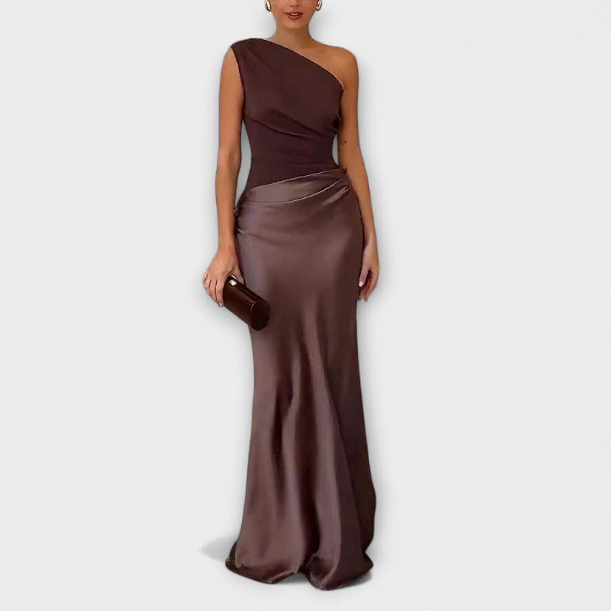 Emilia | Elegancka Maxi Sukienka na Jedno Ramię z Faldami