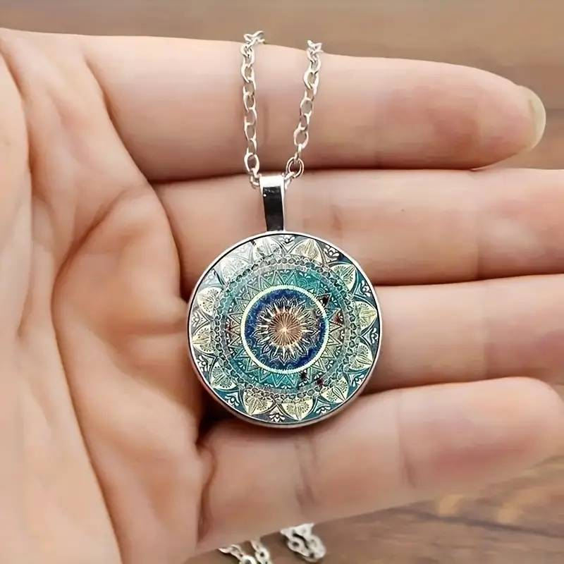 Wintage Okrągły Niebieski Naszyjnik Mandala