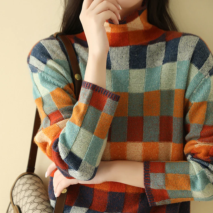 Mabel | Sweter z golfem w stylu patchwork